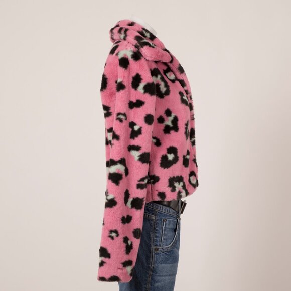 Leche Cropped Pink Leopard Print Faux Fur Jacket - Picture 2 of 4